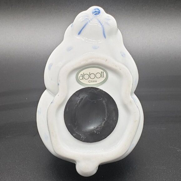 Abbott Collection Small White Porcelain Blue Spotted Rabbit Coin Bank w/Stopper - Picture 12 of 16